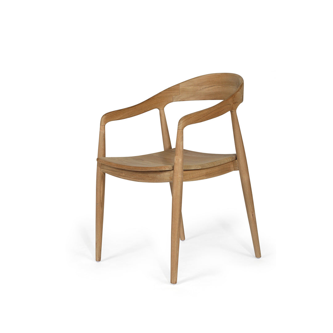 Front angled view of Rigby Armchair – Natural with curved oak frame and sculpted seat.