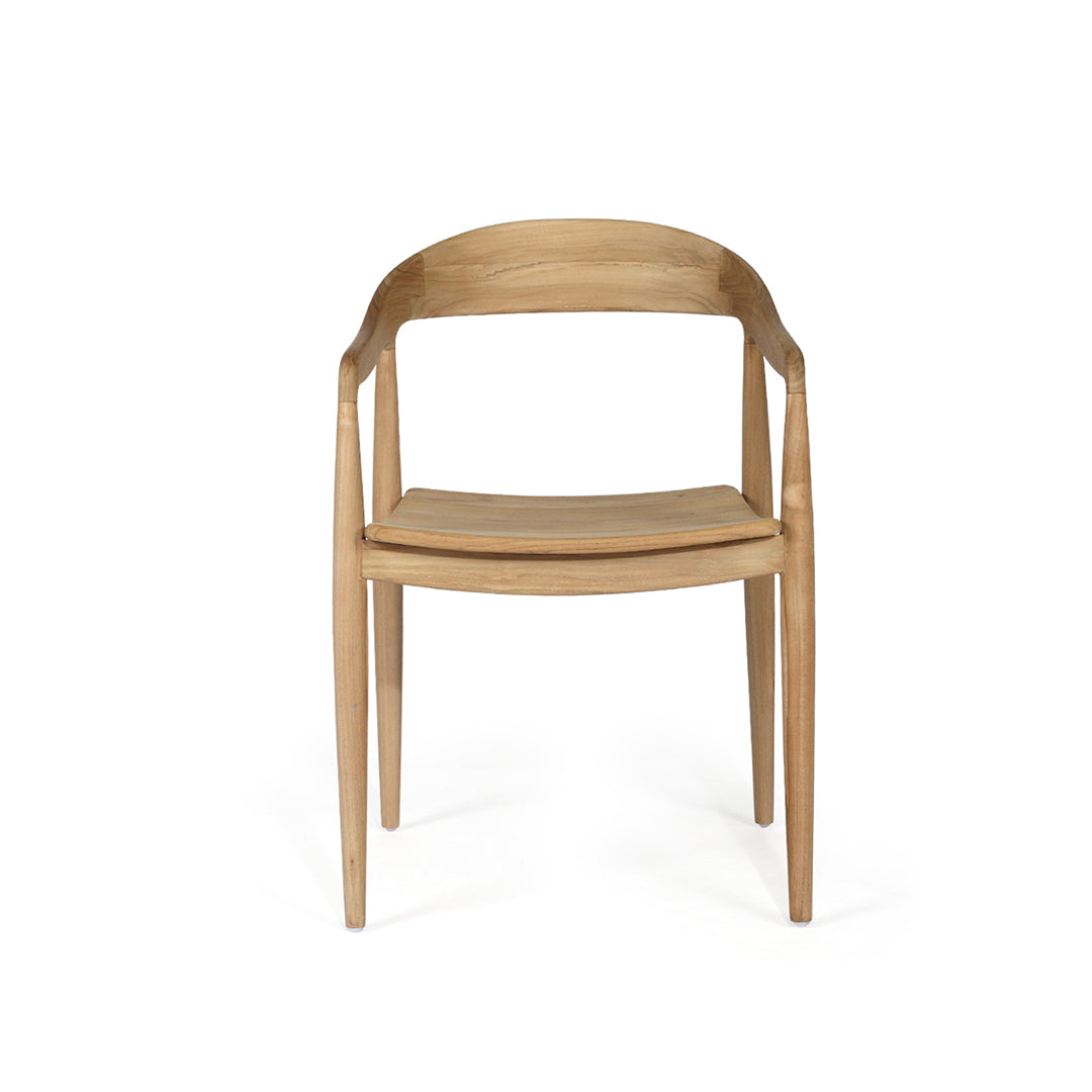 Front view of Rigby Armchair – Natural showcasing curved backrest and smooth oak finish.