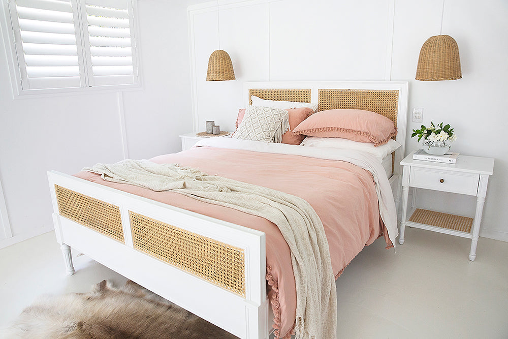 Hamilton Cane Bed - White - Double - With End - SEATONES