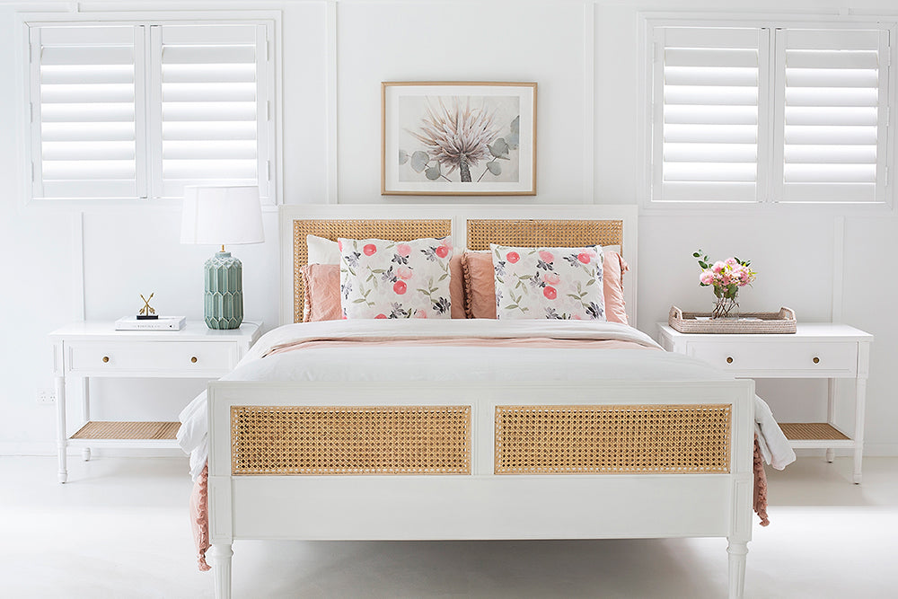 Hamilton Cane Bed - White - Queen - SEATONES