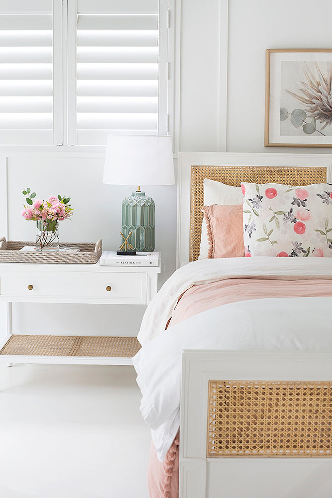 Hamilton Cane Bed - White - Queen - SEATONES