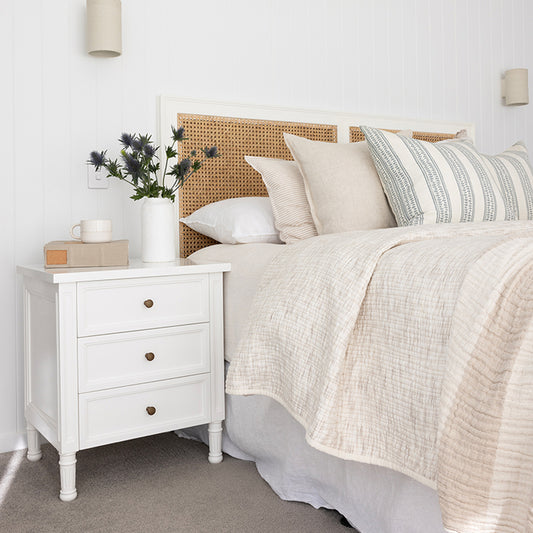 Hamilton Bedside Table - 3 Drawer - White - SEATONES