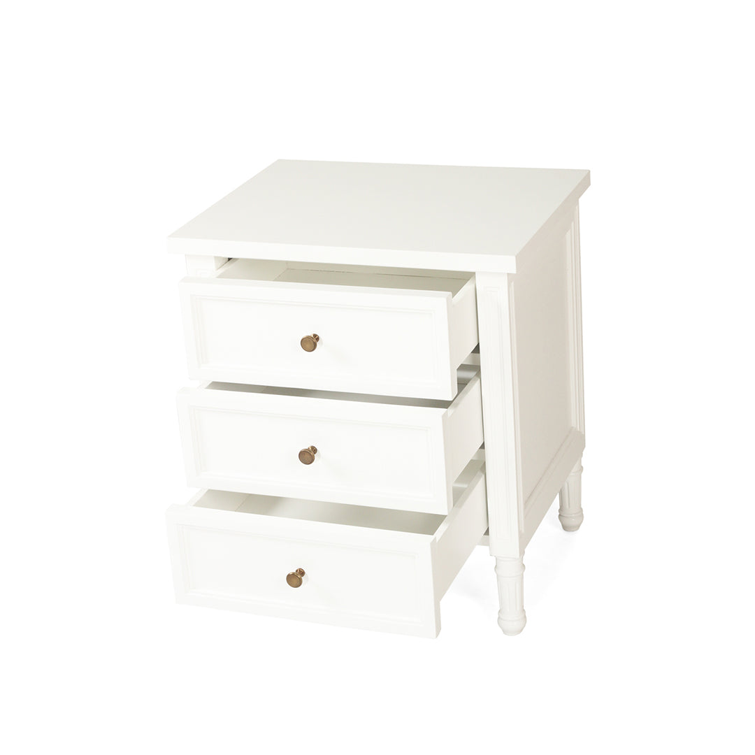 Hamilton Bedside Table - 3 Drawer - White - SEATONES