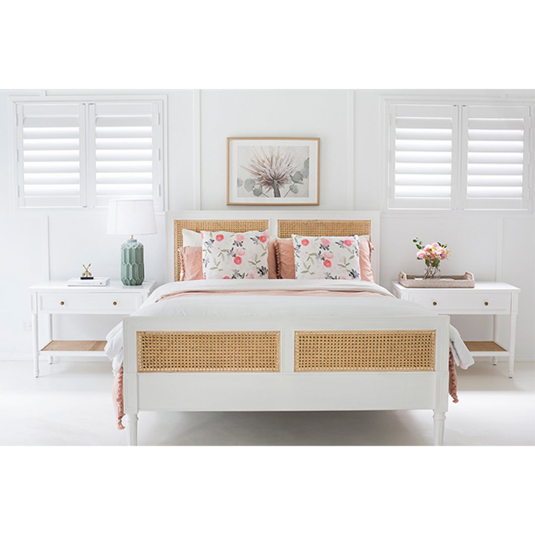 Hamilton Cane Bedside Table - White - 91cm Wide - SEATONES