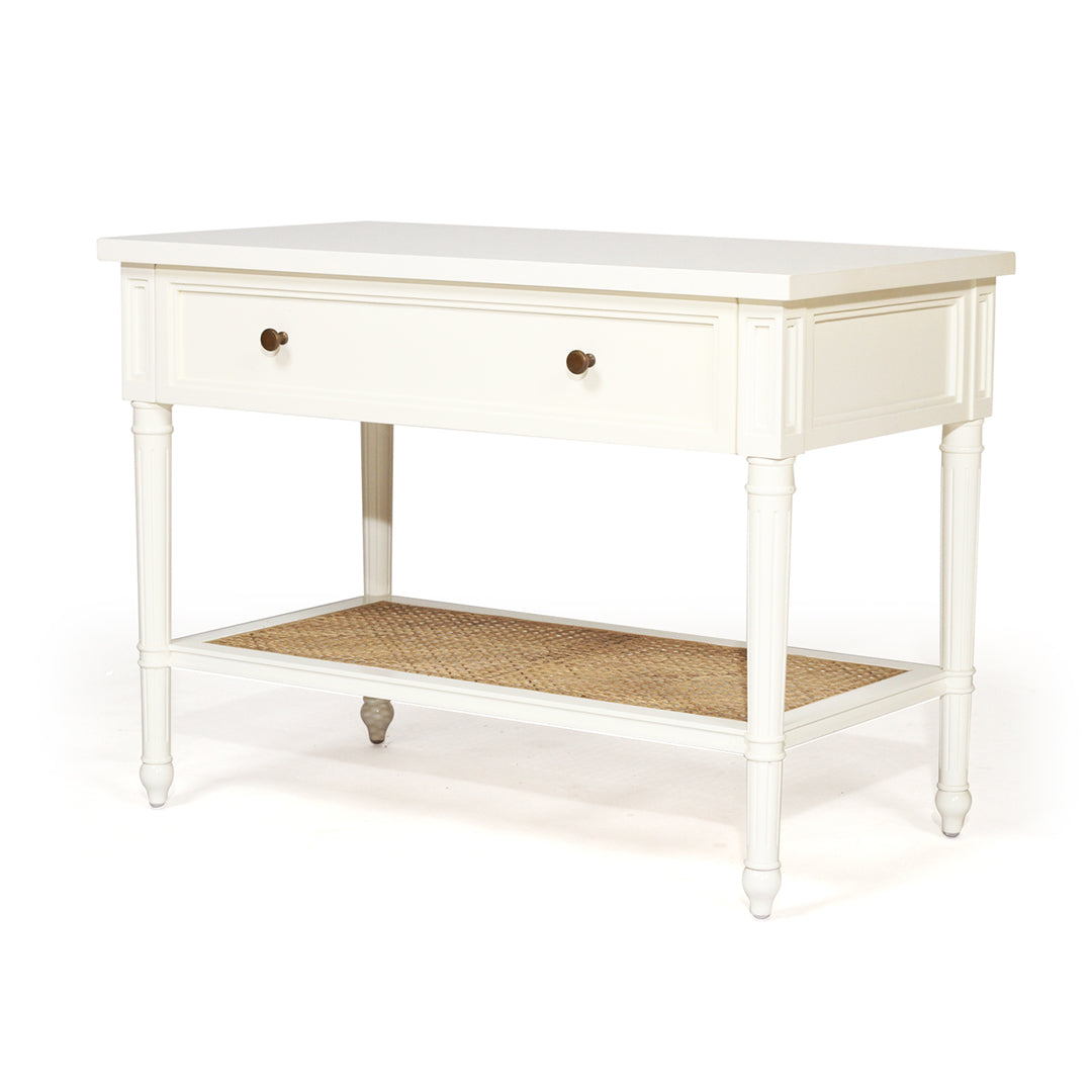 Hamilton Cane Bedside Table - White - 91cm Wide - SEATONES