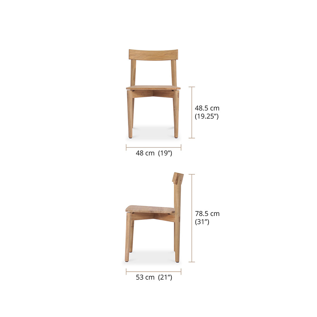 Dimensional guide of Jude Dining Chair – Natural showing front and side measurements in cm/inches