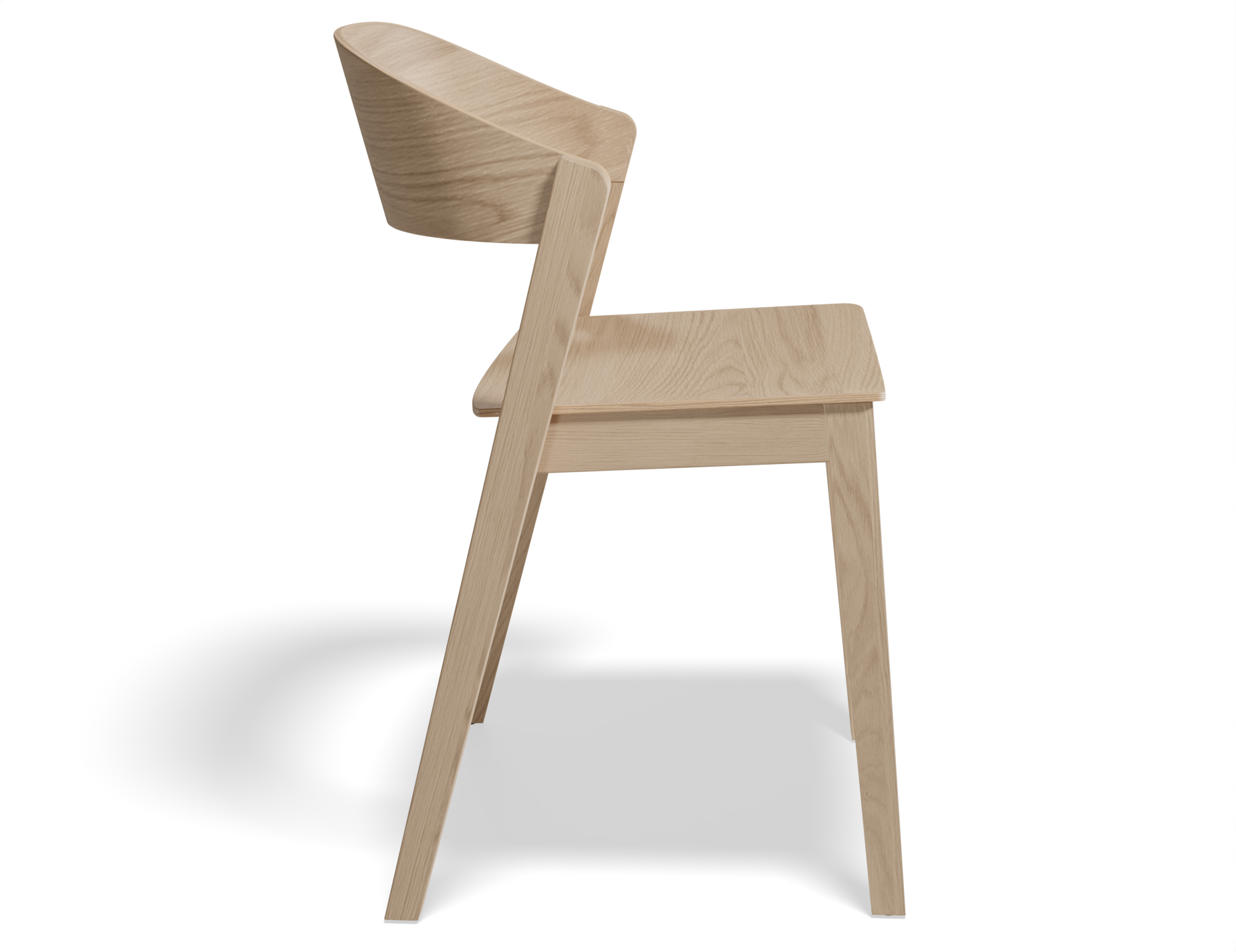 Side view of natural wood dining chair.