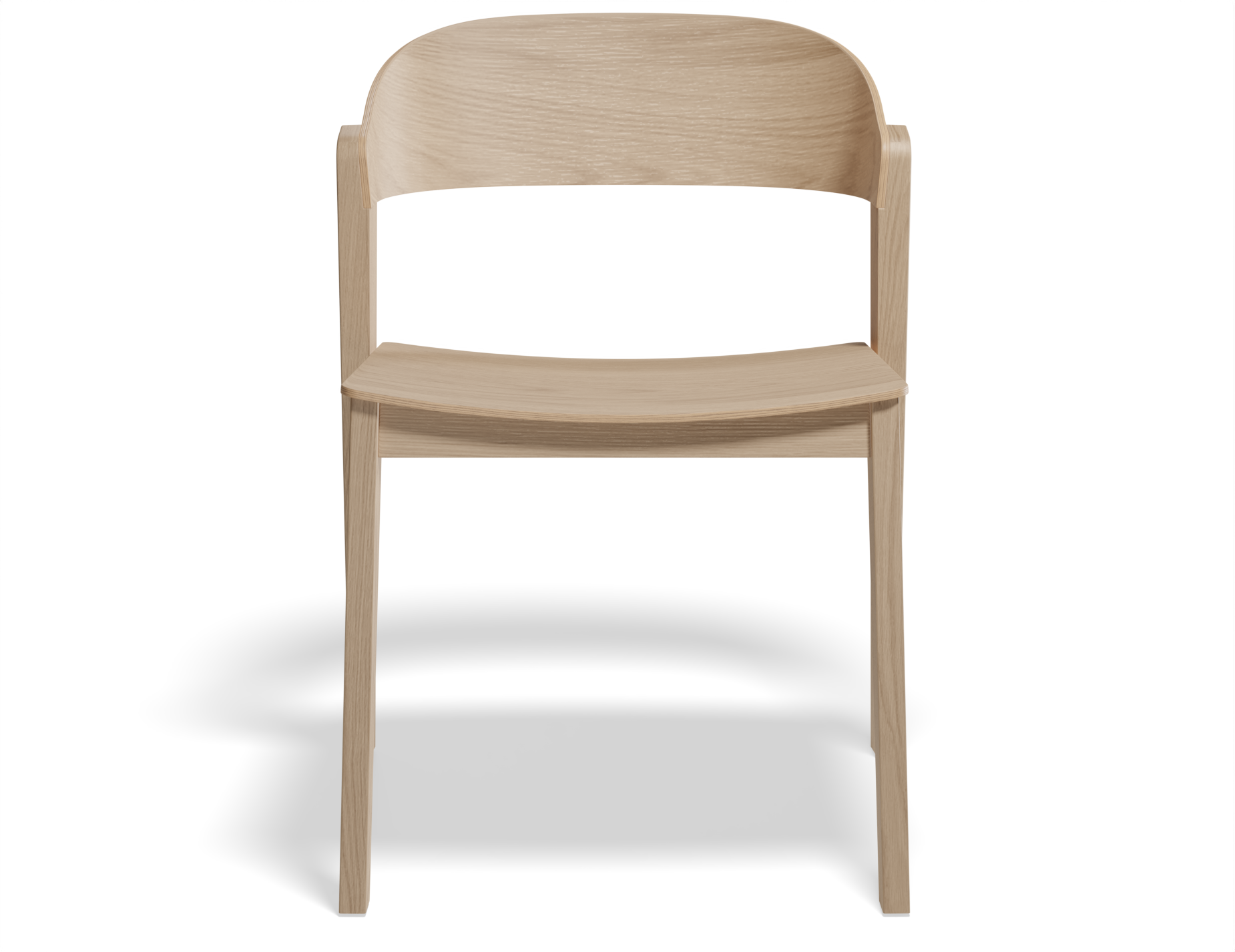 Front view of natural wood dining chair.