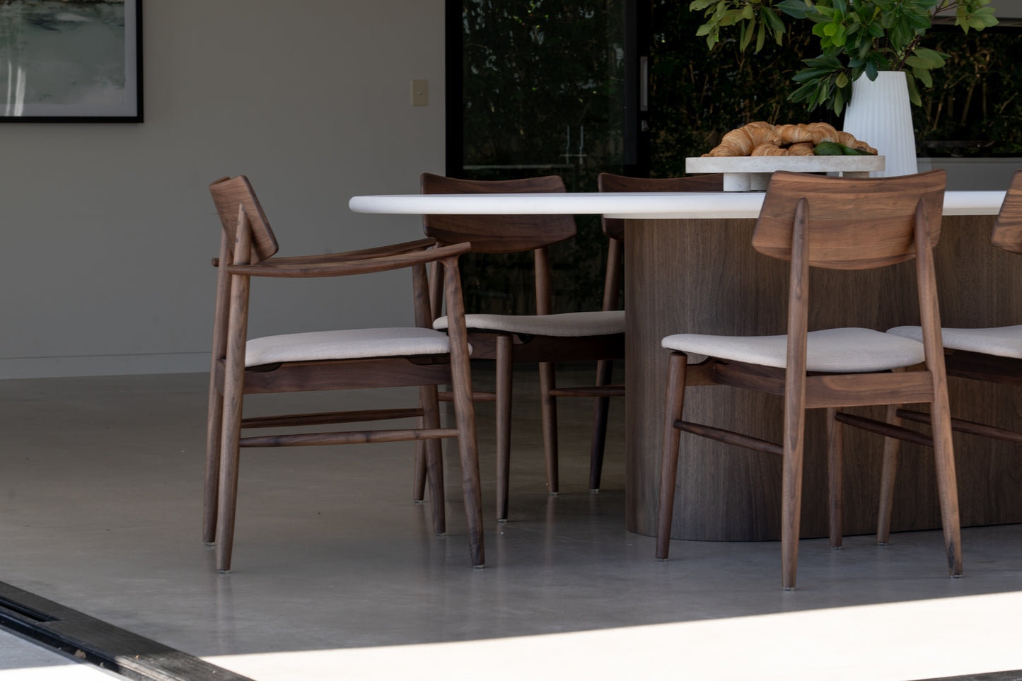 Harlow Armchair - Walnut - Linen Seat