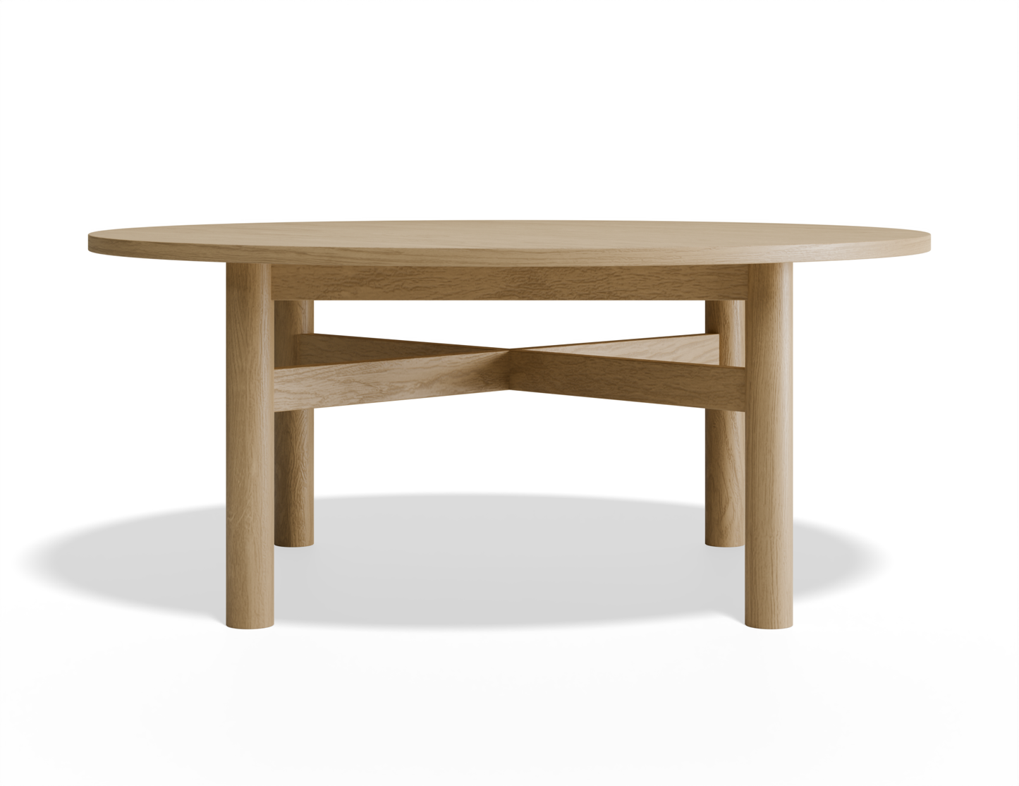 Nordica round wooden coffee table in natural oak finish.