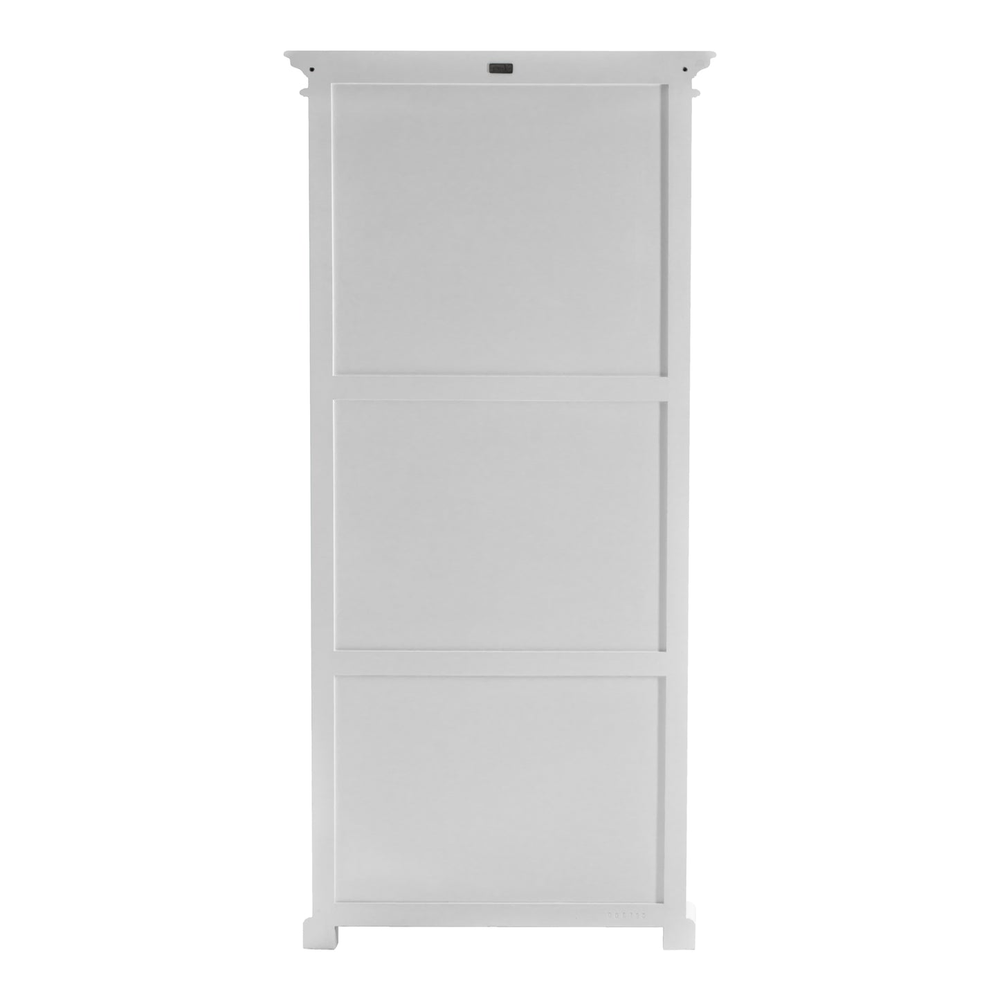 Rear view of traditional 3 level white timber pantry cabinet with 6 glass doors.