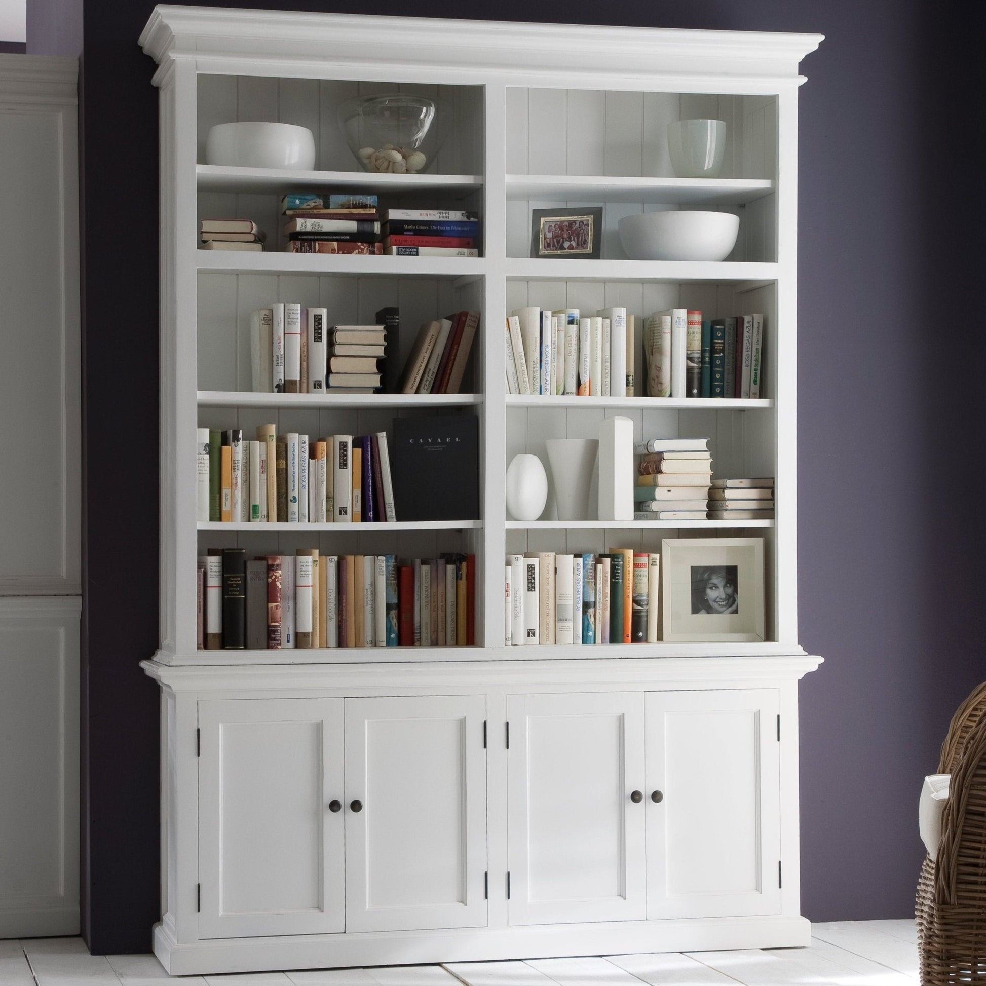NovaSolo Halifax white wooden double-bay hutch unit with 4 doors and 10 shelves