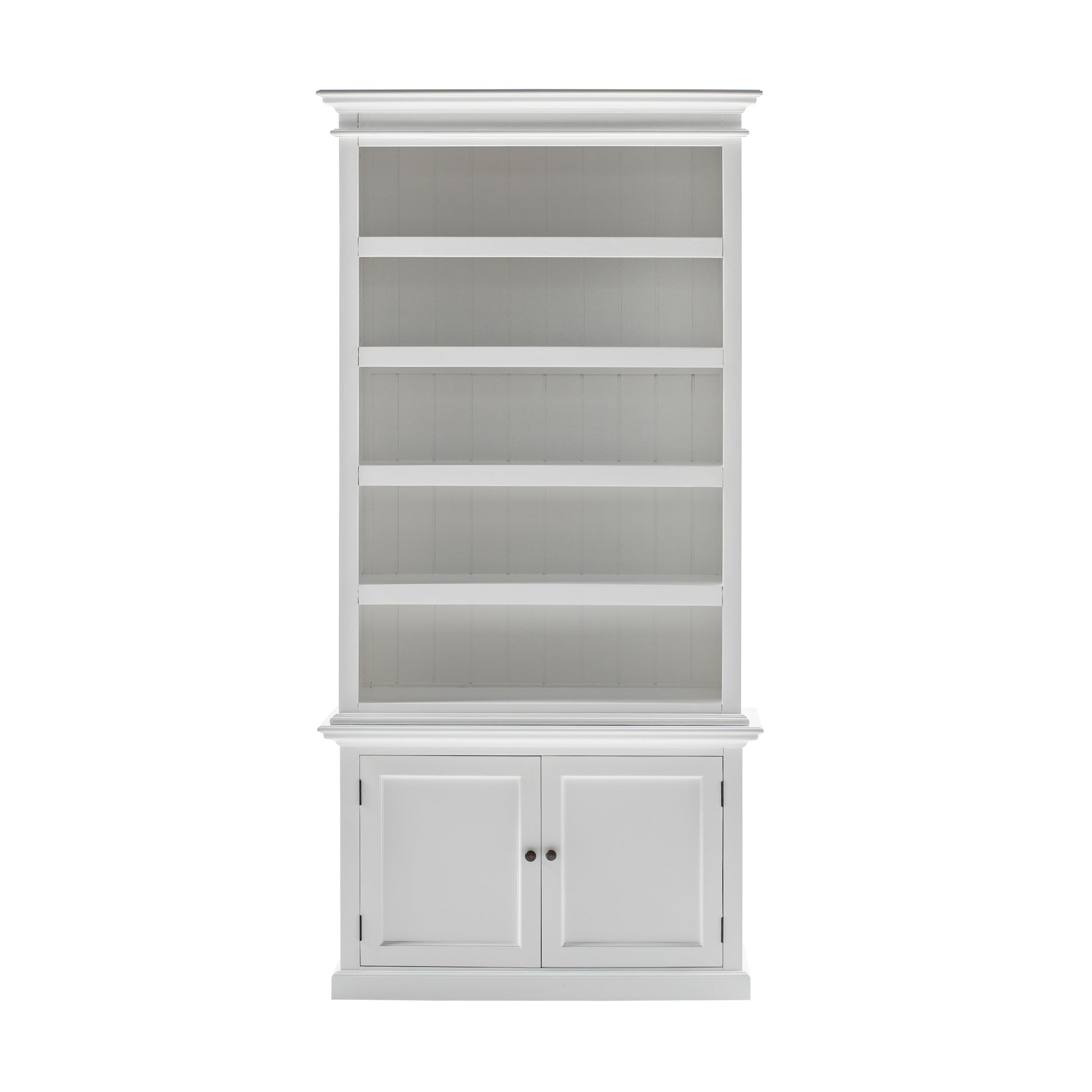 NovaSolo Halifax white wooden single-bay hutch with 5 shelves and 2 doors.