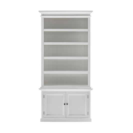 NovaSolo Halifax white wooden single-bay hutch with 5 shelves and 2 doors.