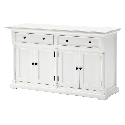 NovaSolo Provence white wooden classic buffet with 4 doors and 2 large drawers with antique brass hardware.