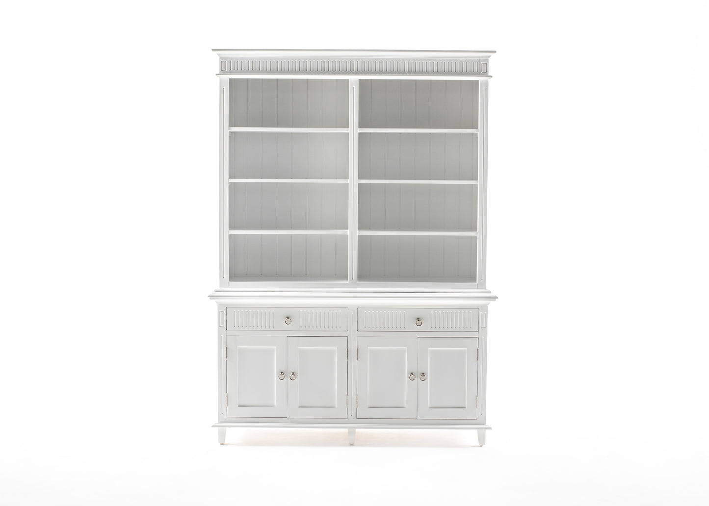 NovaSolo Skansen white wooden hutch bookcase unit with 4 doors, 8 shelves and 2 drawers.