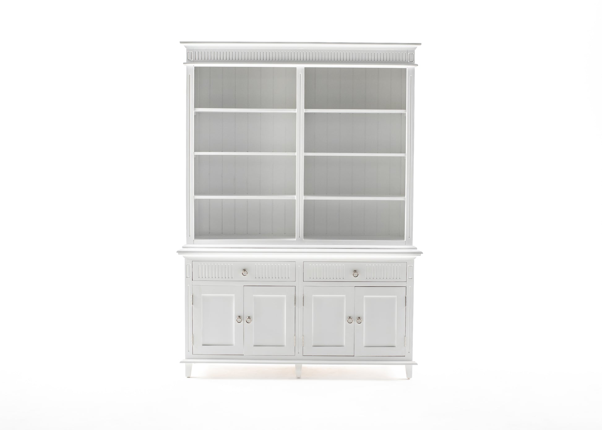 NovaSolo Skansen white wooden hutch bookcase unit with 4 doors, 8 shelves and 2 drawers.