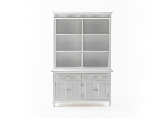 NovaSolo Skansen white wooden hutch unit with 6 shelves, 4 doors and 2 drawers.