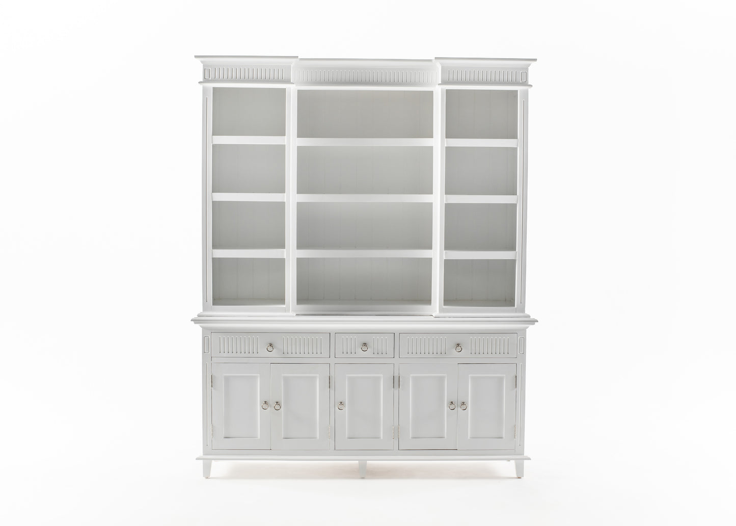 NovaSolo Skansen white wooden  kitchen hutch cabinet with 12 shelves, 5 doors and 3 drawers.