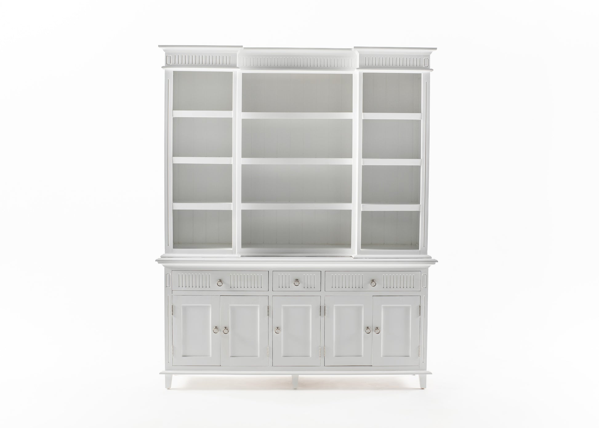 NovaSolo Skansen white wooden  kitchen hutch cabinet with 12 shelves, 5 doors and 3 drawers.