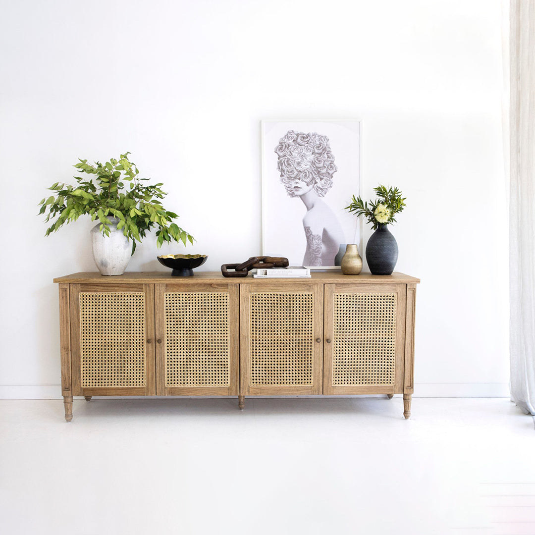 Hamilton Cane Four Door Sideboard - Weathered Oak - SEATONES
