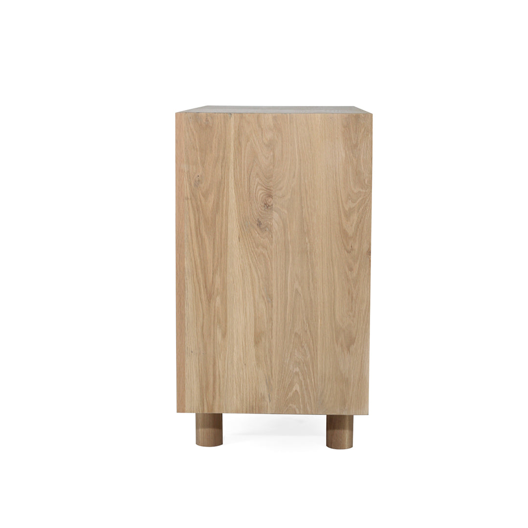 Side profile of Iluka Sideboard - Two Door highlighting natural oak wood grain.