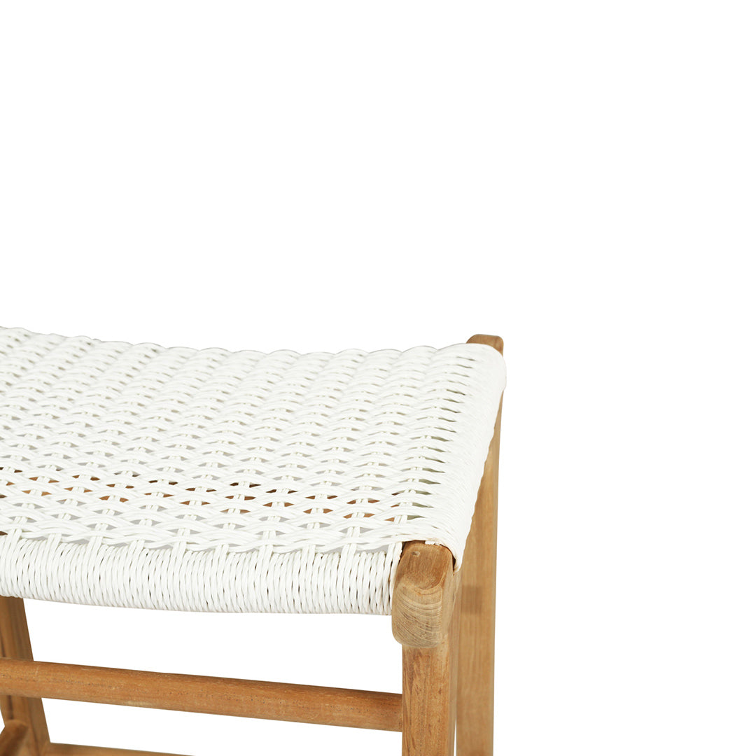 Angled top-down detail of Zen Backless Bar Stool – White – Close Weave displaying intricate weave texture and soft curve of the seat.