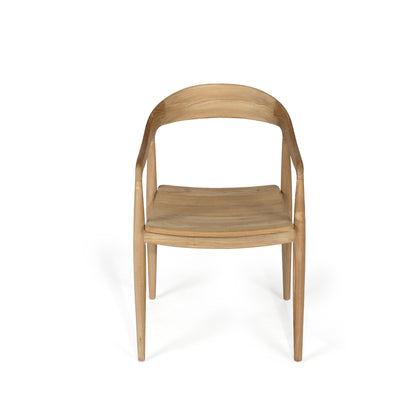 Angled view of Rigby Armchair – Natural highlighting sculpted arms and tapered legs.