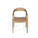 Angled view of Rigby Armchair – Natural highlighting sculpted arms and tapered legs.