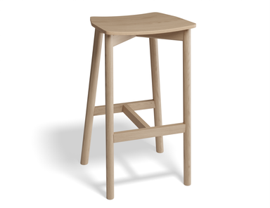 Angled front view of Andi Backless Bar Stool - Natural - 66 cm Seat Height, highlighting minimalist Scandinavian design, natural wood grain texture, and sturdy frame.