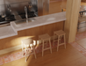 Row of Andi Backless Bar Stool - Natural - 66 cm Seat Height stools along a kitchen counter, highlighting uniform design, sturdy construction, and natural wood texture.