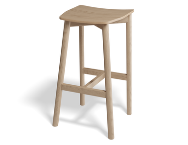 Angled side view of Andi Backless Bar Stool - Natural - 75 cm Seat Height, highlighting tapered legs, integrated footrest, and natural wood grain texture in a clean, modern silhouette.