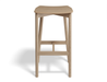 Front view of Andi Backless Bar Stool - Natural - 75 cm Seat Height, isolated on a white background, showcasing solid oak construction, smooth contoured seat, and minimalist Scandinavian design.