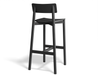Rear angled view of Andi Bar Stool - Black - 66 cm Seat Height, isolated, highlighting sculpted seat, angled legs, and smooth black wood finish.