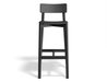 Front view of Andi Bar Stool - Black - 75 cm Seat Height, isolated on a white background, emphasising curved backrest, tapered legs, and matte black wood texture.