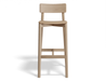Front view of Andi Bar Stool - Natural - 75 cm Seat Height, isolated on white, highlighting curved backrest, clean lines, and light oak wood finish.