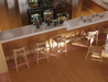 Café-style interior with Andi Bar Stool - Natural - 75 cm Seat Height stools lined along a counter, featuring warm wood paneling, tiled flooring, and soft natural lighting.