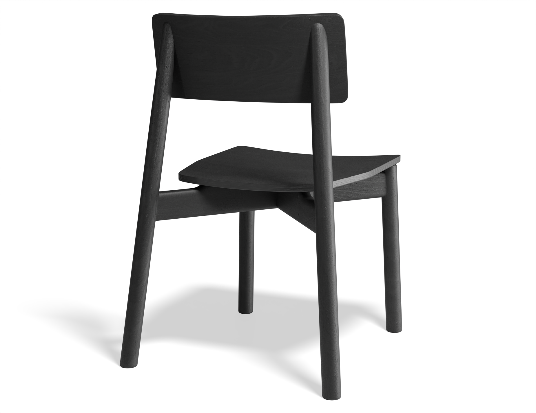 Back view of Andi Dining Chair Black isolated on a white background, emphasising curved backrest, smooth finish, and sturdy wooden frame.