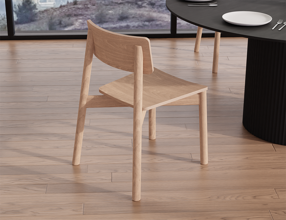 Bright interior dining setup with natural light and wooden table paired with Andi Dining Chair Natural in a contemporary home.