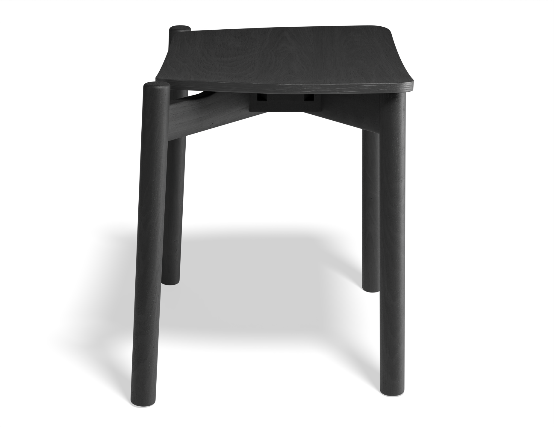 Front view of Andi Low Stool Black 45 cm seat height solid wood stool with curved square seat and rounded legs minimalist Scandinavian design on white background