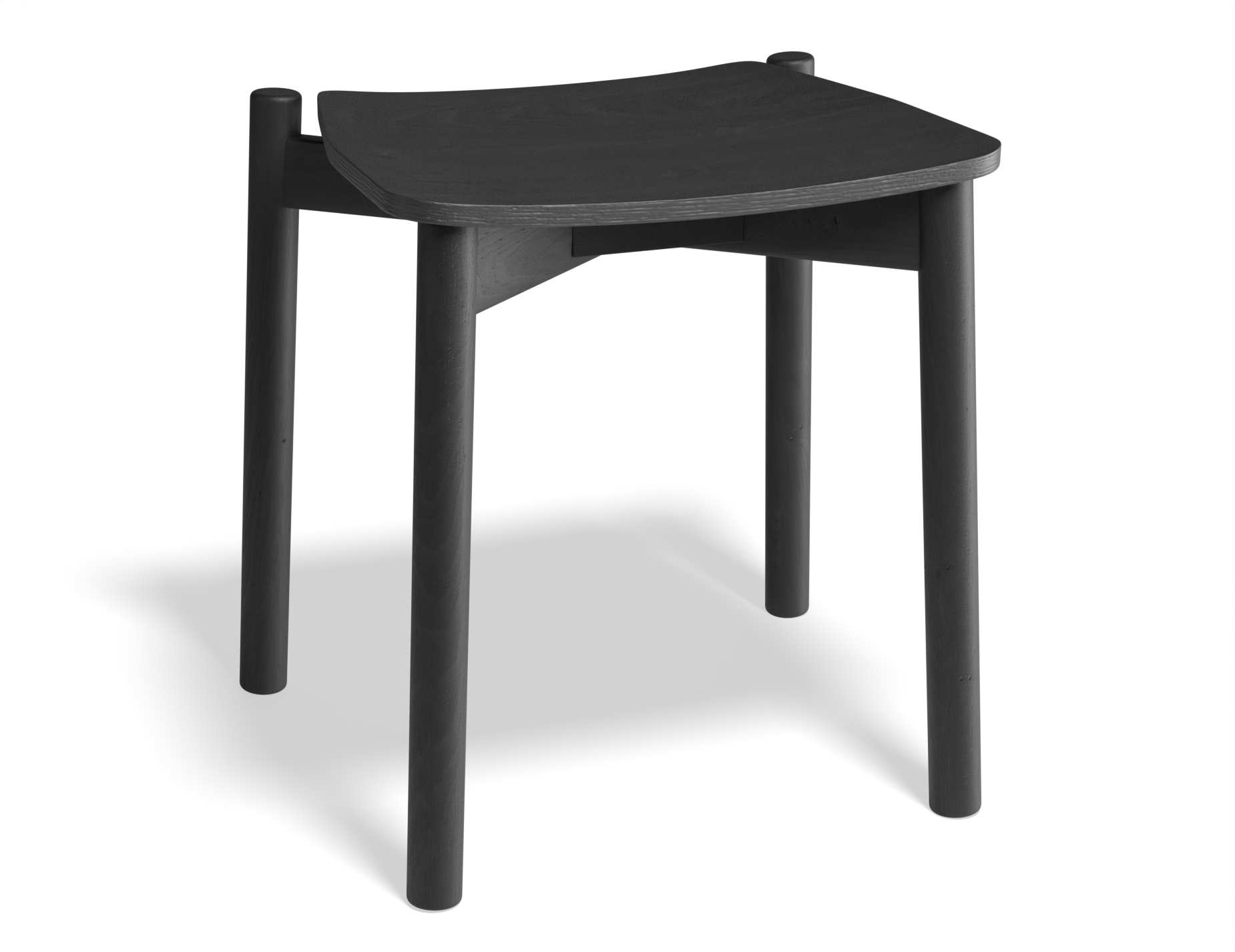 Side angled view of Andi Low Stool Black 45 cm seat height showcasing tapered legs smooth edges and minimalist craftsmanship