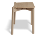 Front angled view of Andi Low Stool Natural 45 cm Seat Height isolated on white background, highlighting rounded corners and seamless wood construction.