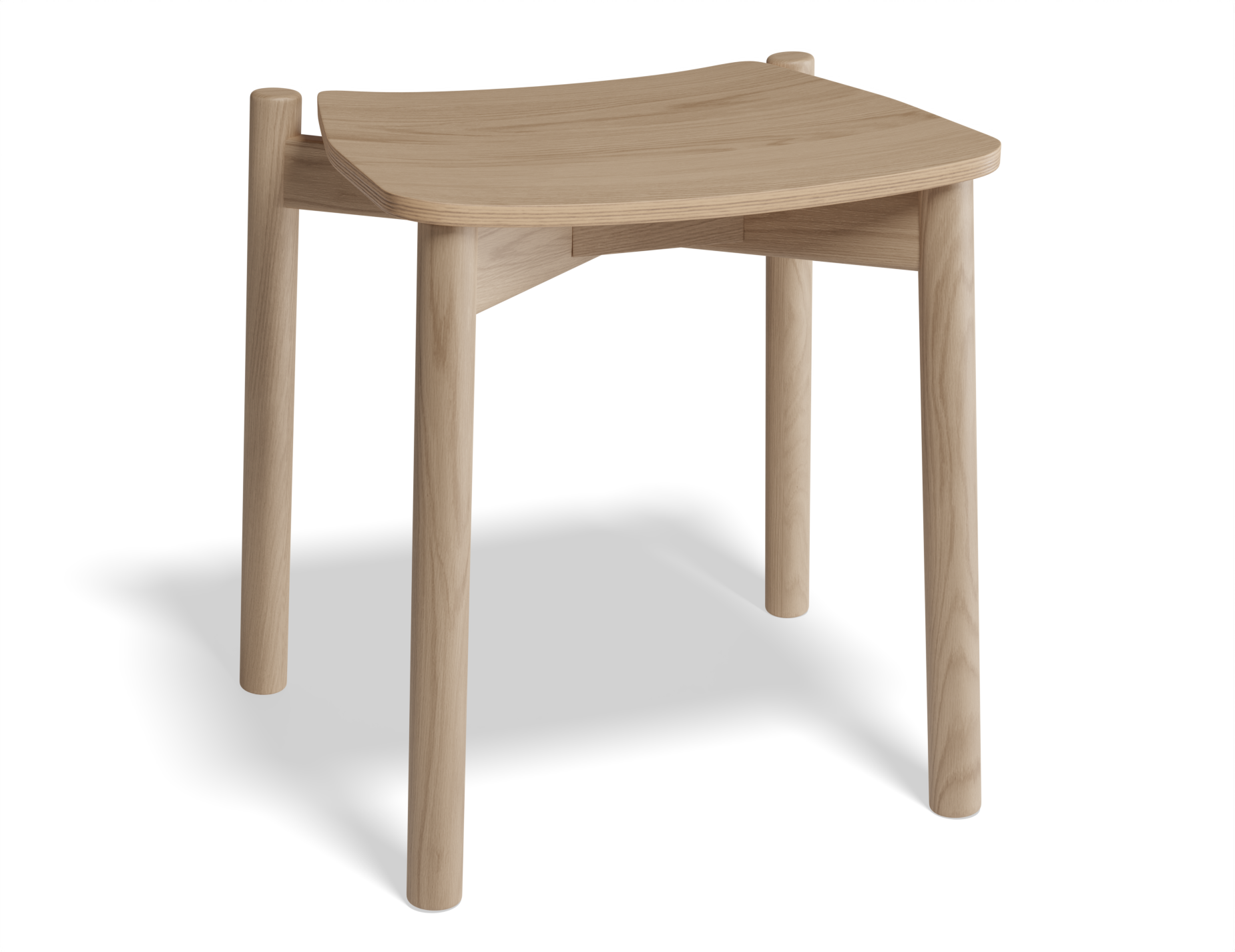Side angled view of Andi Low Stool Natural 45 cm Seat Height showcasing tapered legs, smooth edges, and minimalist craftsmanship.