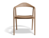 Front ont view of a natural wooden armchair.