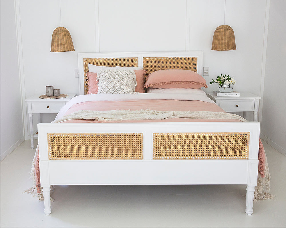 Hamilton Cane Bed - White - Queen - SEATONES