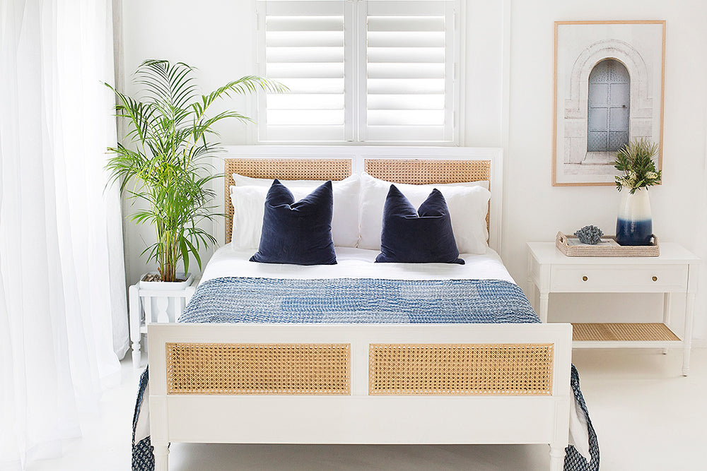 Hamilton Cane Bed - White - Queen - SEATONES