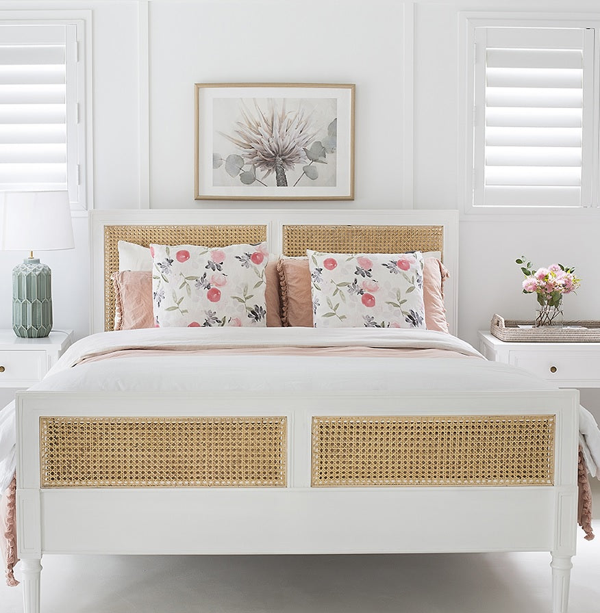Hamilton Cane Bed - White - Queen - SEATONES