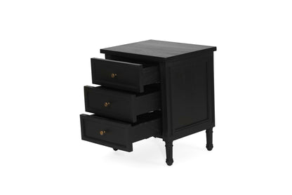 Hamilton Cane Bedside Table - 57cm - Black - 3 Drawer - SEATONES