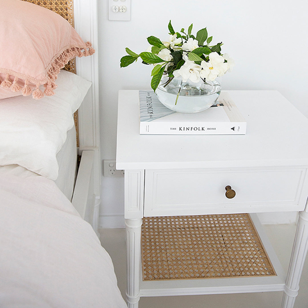 Hamilton Cane Bedside Table - 57cm White - SEATONES