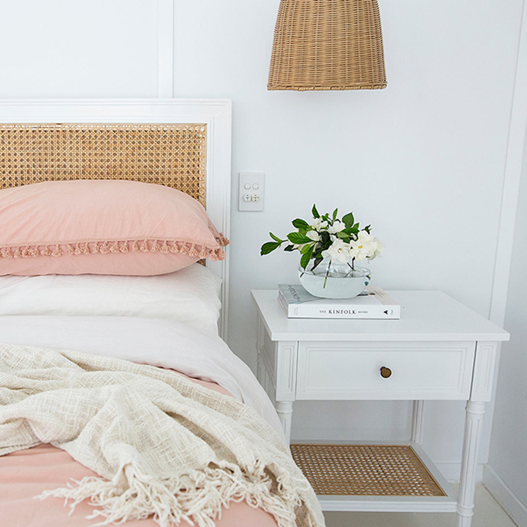 Hamilton Cane Bedside Table - 57cm White - SEATONES